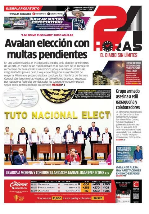 Portada de 24 Horas del lunes, 16 de junio de 2025