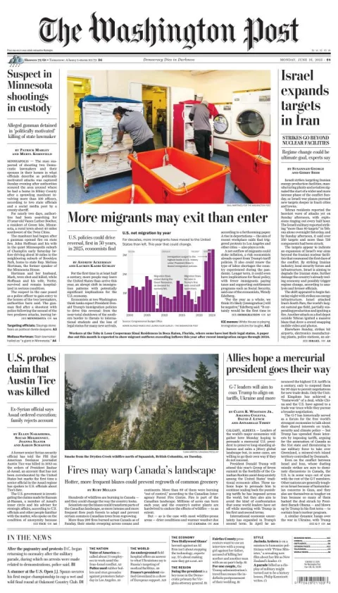 Portada de The Washington Post del lunes, 16 de junio de 2025
