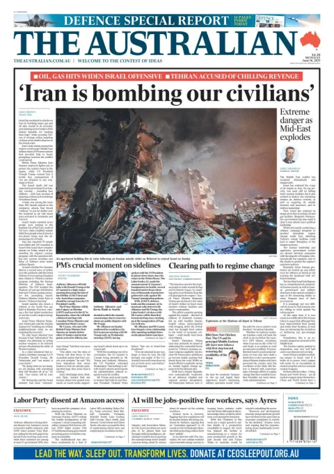 Portada de The Australian del lunes, 16 de junio de 2025