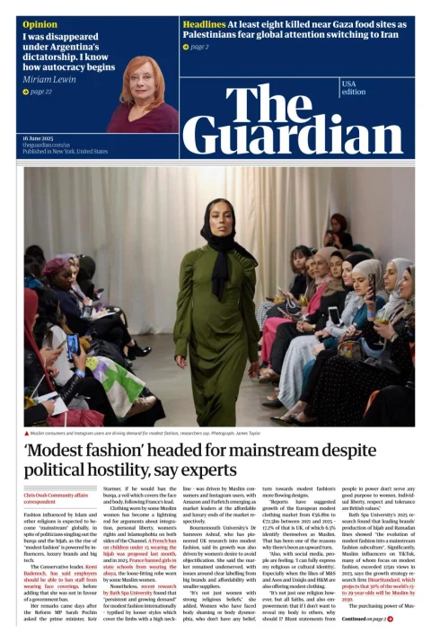 Portada de The Guardian (usa) del lunes, 16 de junio de 2025
