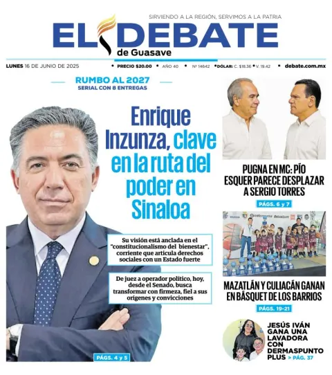 Portada de El Debate de Guasave del lunes, 16 de junio de 2025