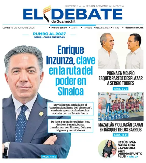 Portada de El Debate de Guamuchil del lunes, 16 de junio de 2025