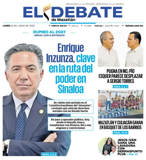 Portada de El Debate de Mazatlan del lunes, 16 de junio de 2025