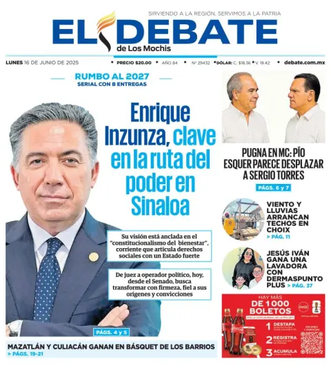 Portada de El Debate de los Mochis del lunes, 16 de junio de 2025