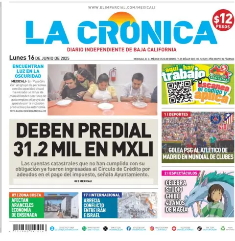 Portada de La Cronica del lunes, 16 de junio de 2025