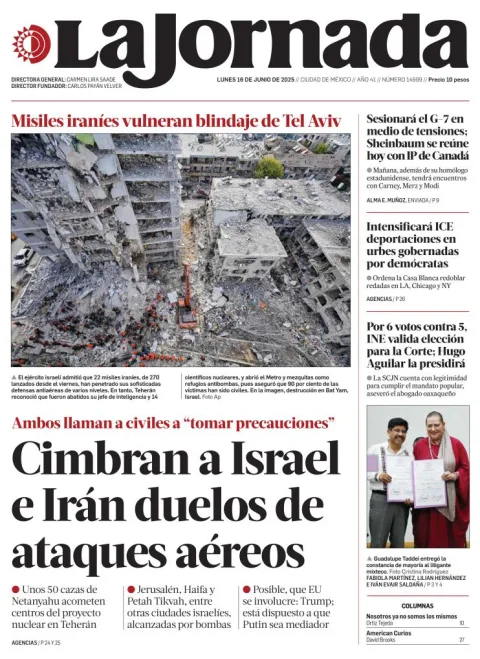 Portada de La Jornada del lunes, 16 de junio de 2025