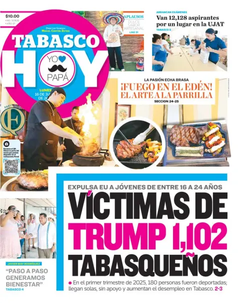 Portada de Tabasco Hoy del lunes, 16 de junio de 2025