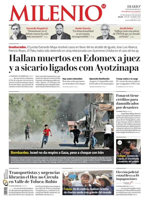 Portada de Milenio Edo de Mexico del lunes, 16 de junio de 2025