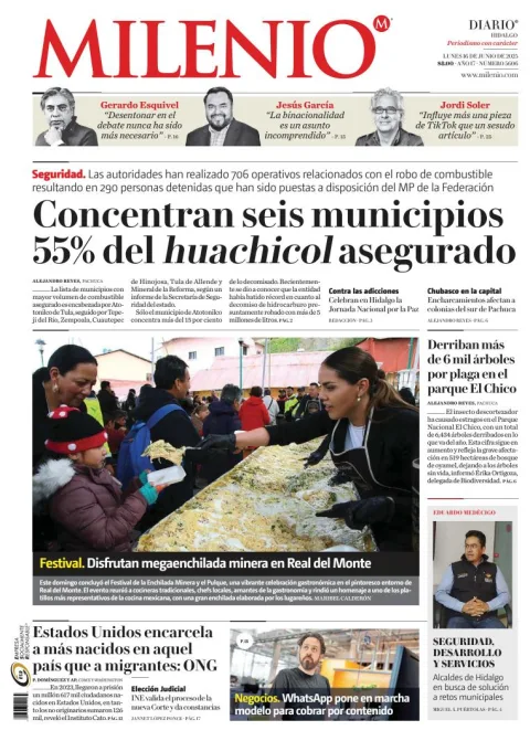 Portada de Milenio Hidalgo del lunes, 16 de junio de 2025