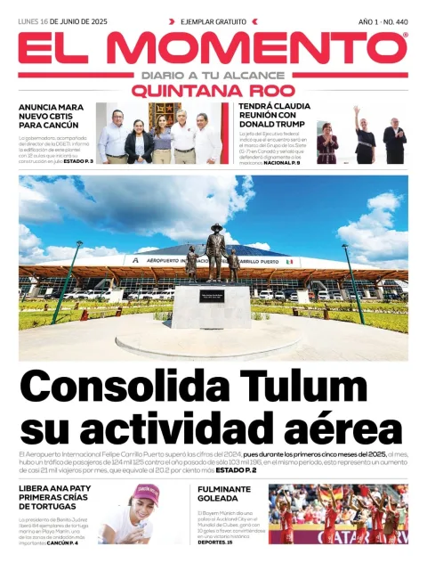 Portada de El Momento Quintana Roo del lunes, 16 de junio de 2025