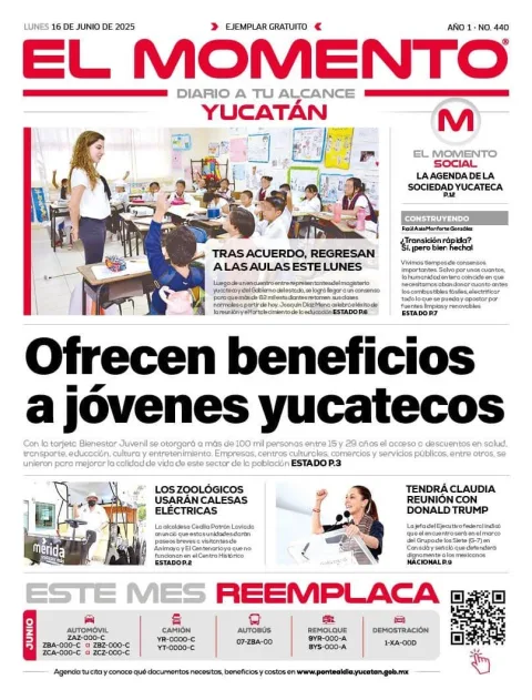 Portada de El Momento Yucatan del lunes, 16 de junio de 2025
