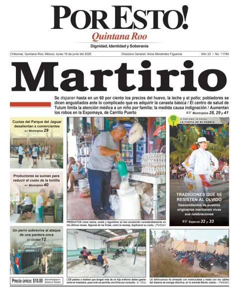 Portada de Por Esto (quintana Roo Chetumal) del lunes, 16 de junio de 2025