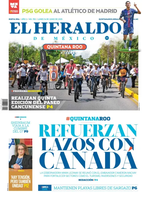 Portada de El Heraldo de Mexico - Quintana Roo del lunes, 16 de junio de 2025