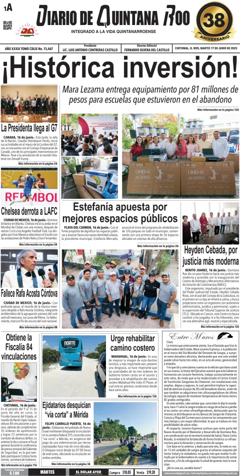 Portada de Diario de Quintana Roo (portada)