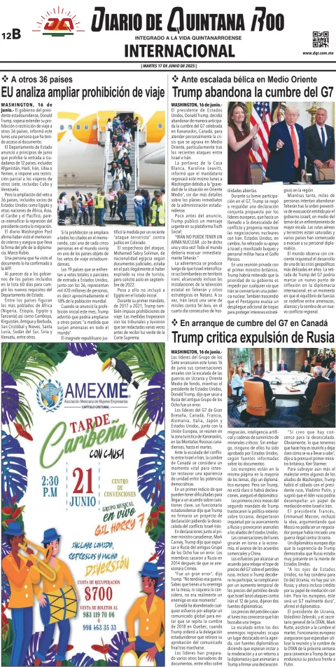 Portada de Diario de Quintana Roo (contra Portada)