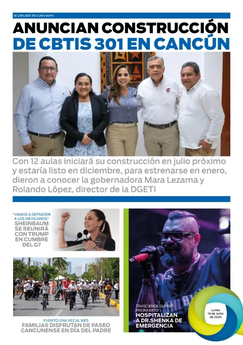 Portada de El Quintana Roo (contraportada) del lunes, 16 de junio de 2025