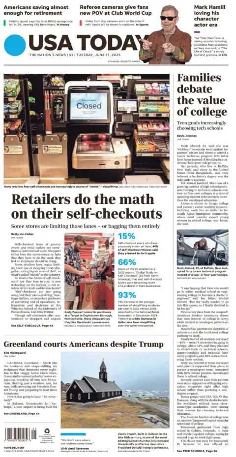 Portada de Usa Today del martes, 17 de junio de 2025