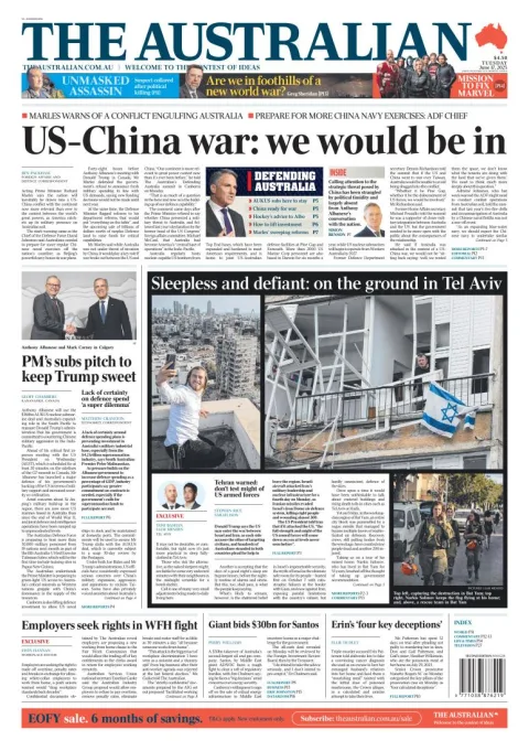 Portada de The Australian del martes, 17 de junio de 2025