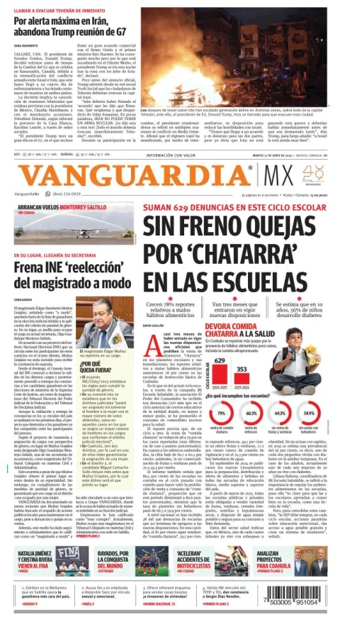 Portada de Vanguardia del martes, 17 de junio de 2025