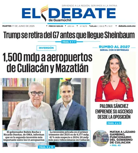 Portada de El Debate de Guamuchil del martes, 17 de junio de 2025