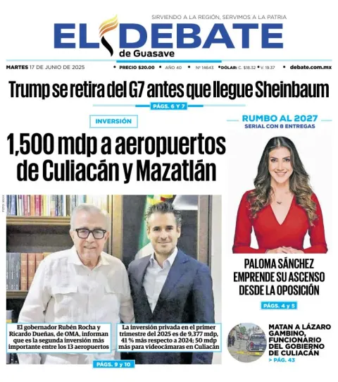 Portada de El Debate de Guasave del martes, 17 de junio de 2025