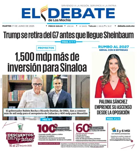 Portada de El Debate de los Mochis del martes, 17 de junio de 2025