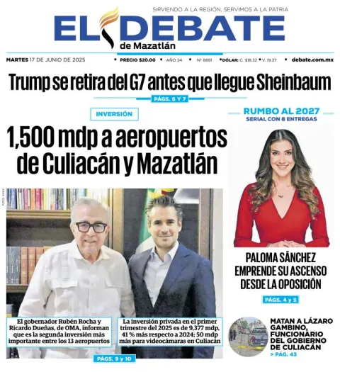 Portada de El Debate de Mazatlan del martes, 17 de junio de 2025