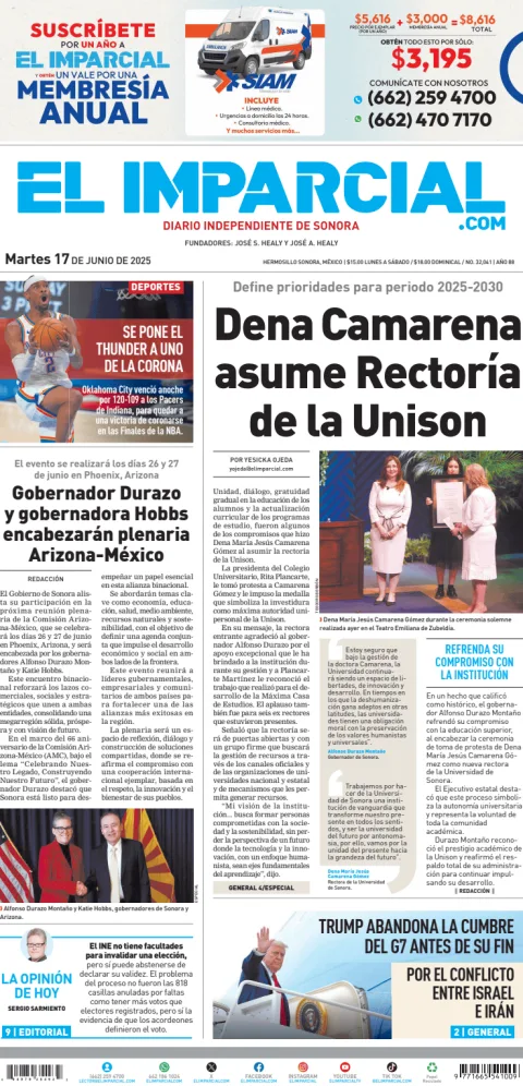 Portada de El Imparcial del martes, 17 de junio de 2025