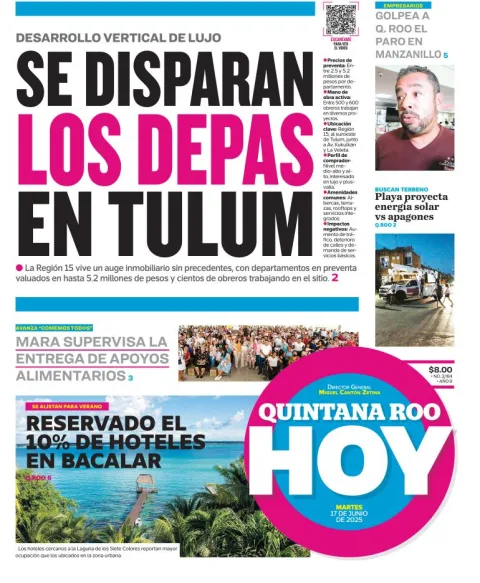 Portada de Quintana Roo Hoy del martes, 17 de junio de 2025