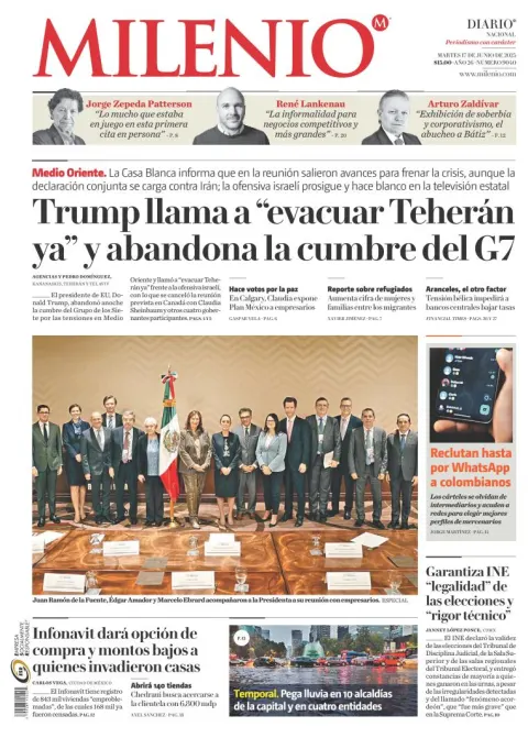 Portada de Milenio del martes, 17 de junio de 2025