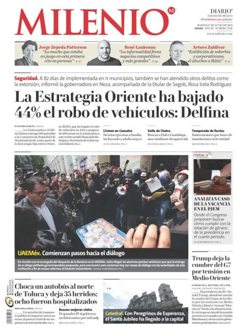 Portada de Milenio Edo de Mexico del martes, 17 de junio de 2025