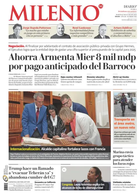 Portada de Milenio Puebla del martes, 17 de junio de 2025