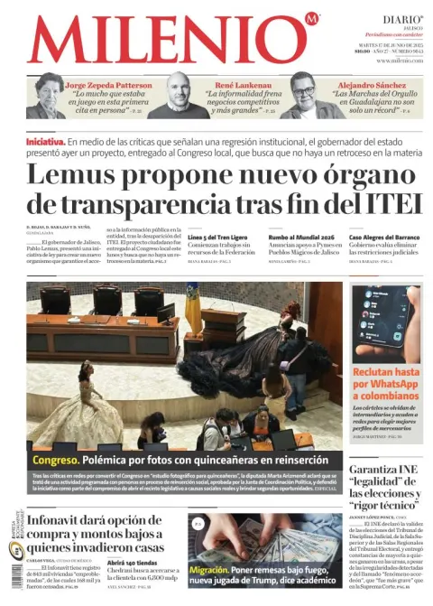 Portada de Milenio Jalisco del martes, 17 de junio de 2025