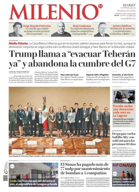 Portada de Milenio Laguna del martes, 17 de junio de 2025
