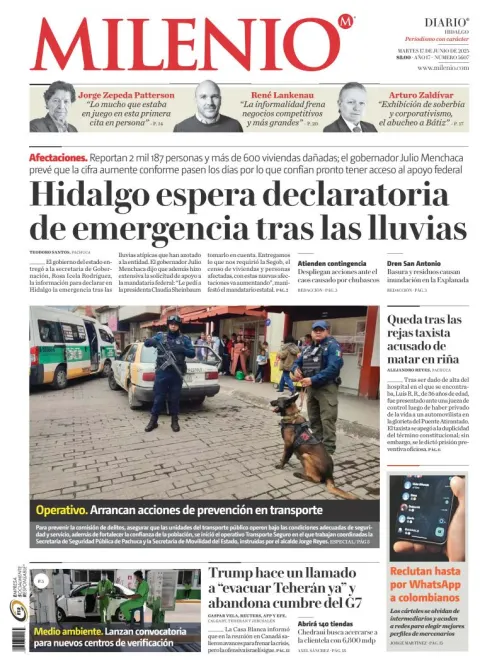 Portada de Milenio Hidalgo del martes, 17 de junio de 2025