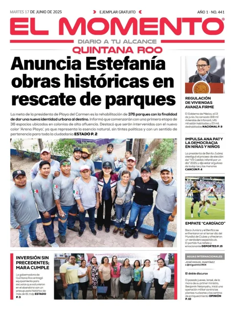 Portada de El Momento Quintana Roo del martes, 17 de junio de 2025