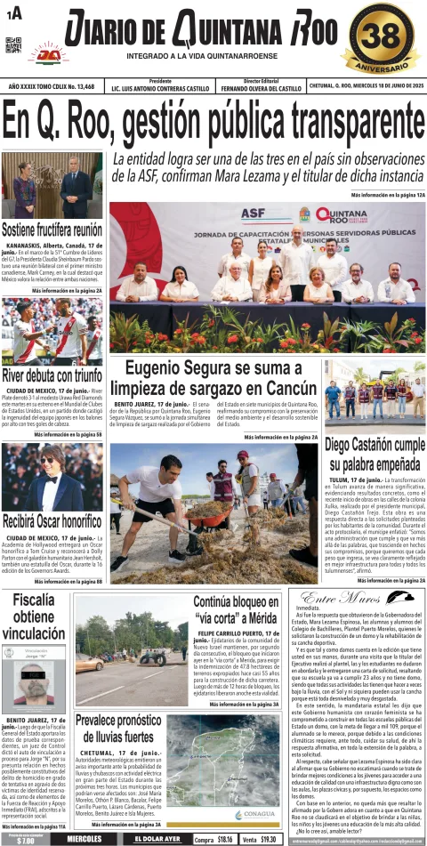 Portada de Diario de Quintana Roo (portada)