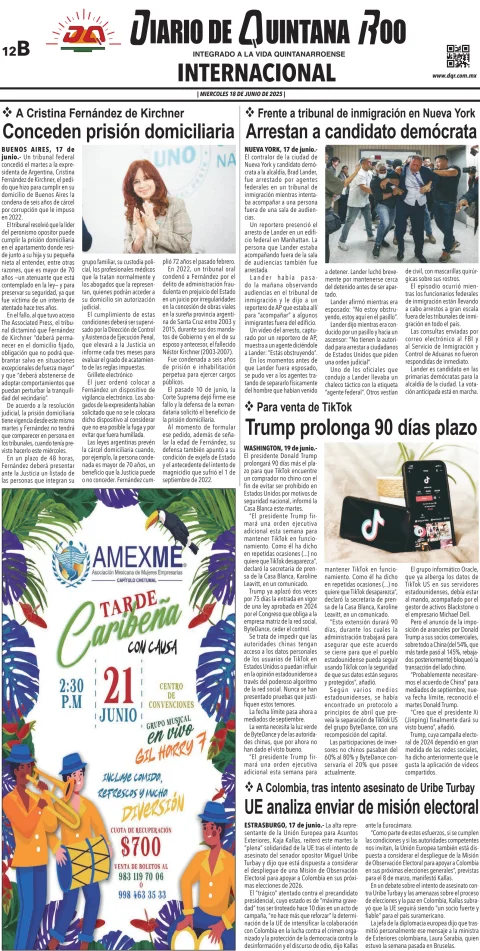 Portada de Diario de Quintana Roo (contra Portada)