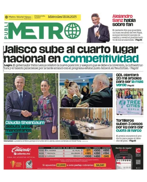 Portada de Publimetro Guadalajara del miércoles, 18 de junio de 2025