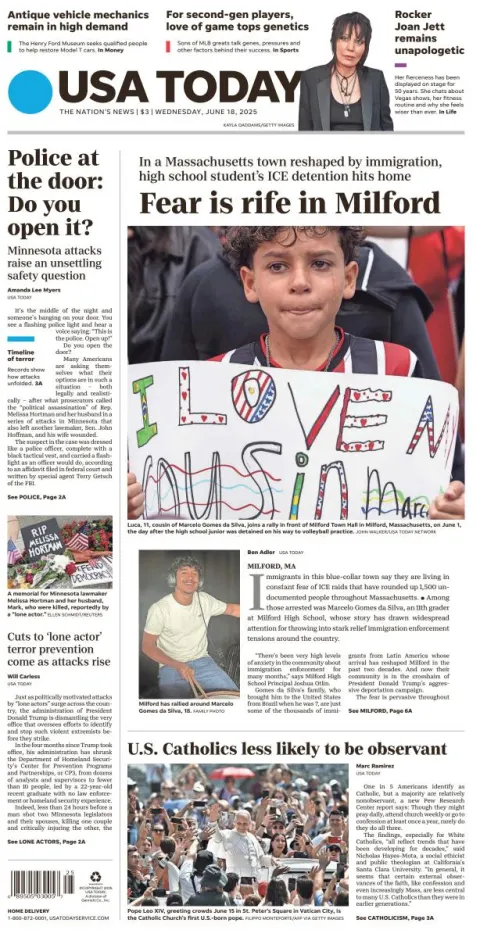 Portada de Usa Today del miércoles, 18 de junio de 2025