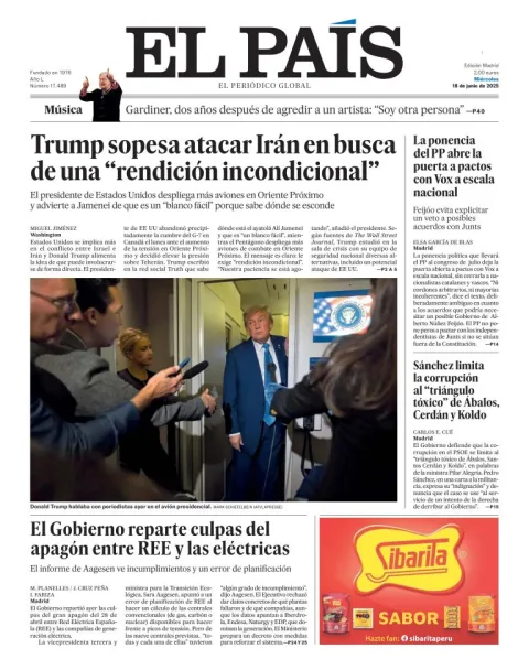 Portada de El Pais del miércoles, 18 de junio de 2025