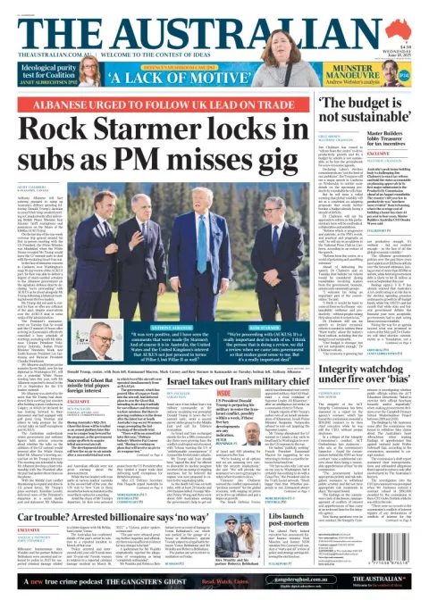 Portada de The Australian del miércoles, 18 de junio de 2025