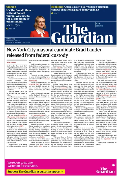 Portada de The Guardian (usa)