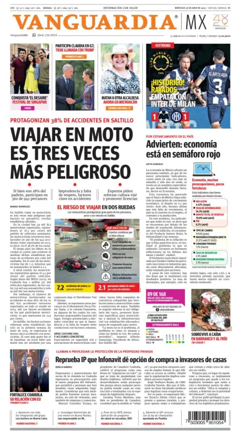 Portada de Vanguardia del miércoles, 18 de junio de 2025