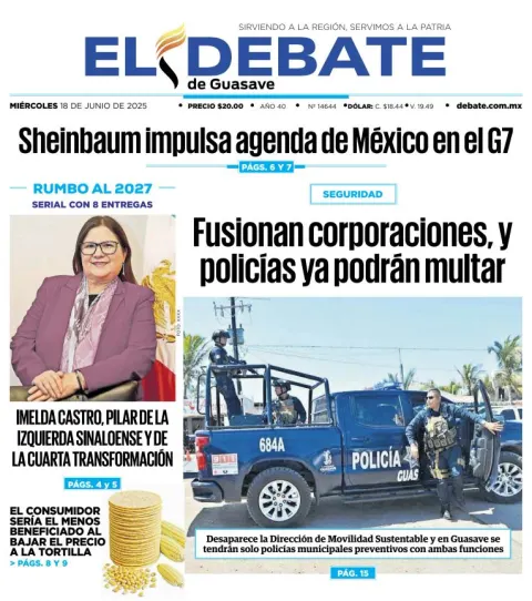 Portada de El Debate de Guasave del miércoles, 18 de junio de 2025