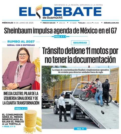 Portada de El Debate de Guamuchil del miércoles, 18 de junio de 2025