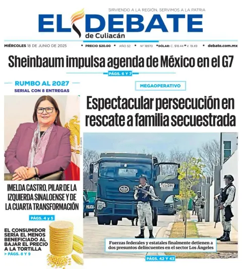Portada de El Debate de Culiacan del miércoles, 18 de junio de 2025