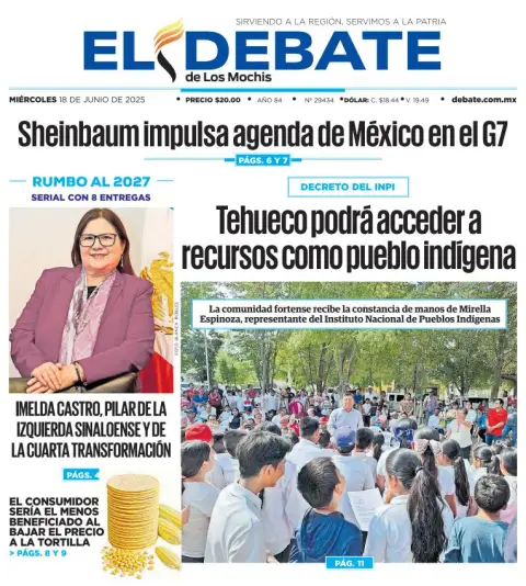 Portada de El Debate de los Mochis del miércoles, 18 de junio de 2025