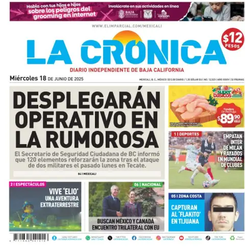 Portada de La Cronica del miércoles, 18 de junio de 2025