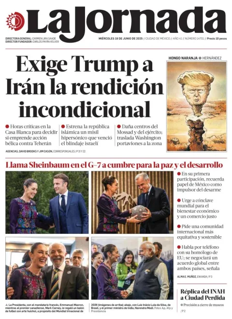 Portada de La Jornada del miércoles, 18 de junio de 2025